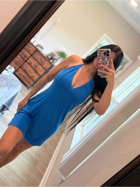 Lucky Brand Women's Medium Blue Halter Neck Swim Cover Up Dress NWT